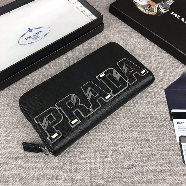 prada錢包 普拉達專櫃最新爆款 2ML317 PRADA男士單拉鏈長錢包  pyd2061